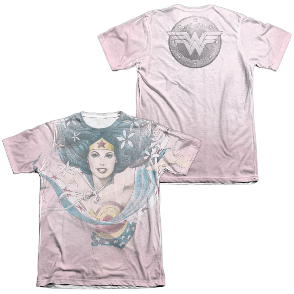 Jla - Sketched (Front/back Print) - Adult Poly/cotton Short Sleeve Tee - White T-shirt