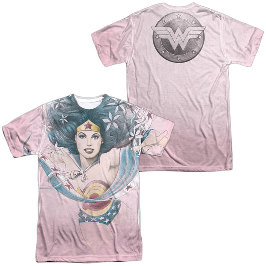 Jla - Sketched (Front/back Print) - Short Sleeve Adult Poly Crew - White T-shirt