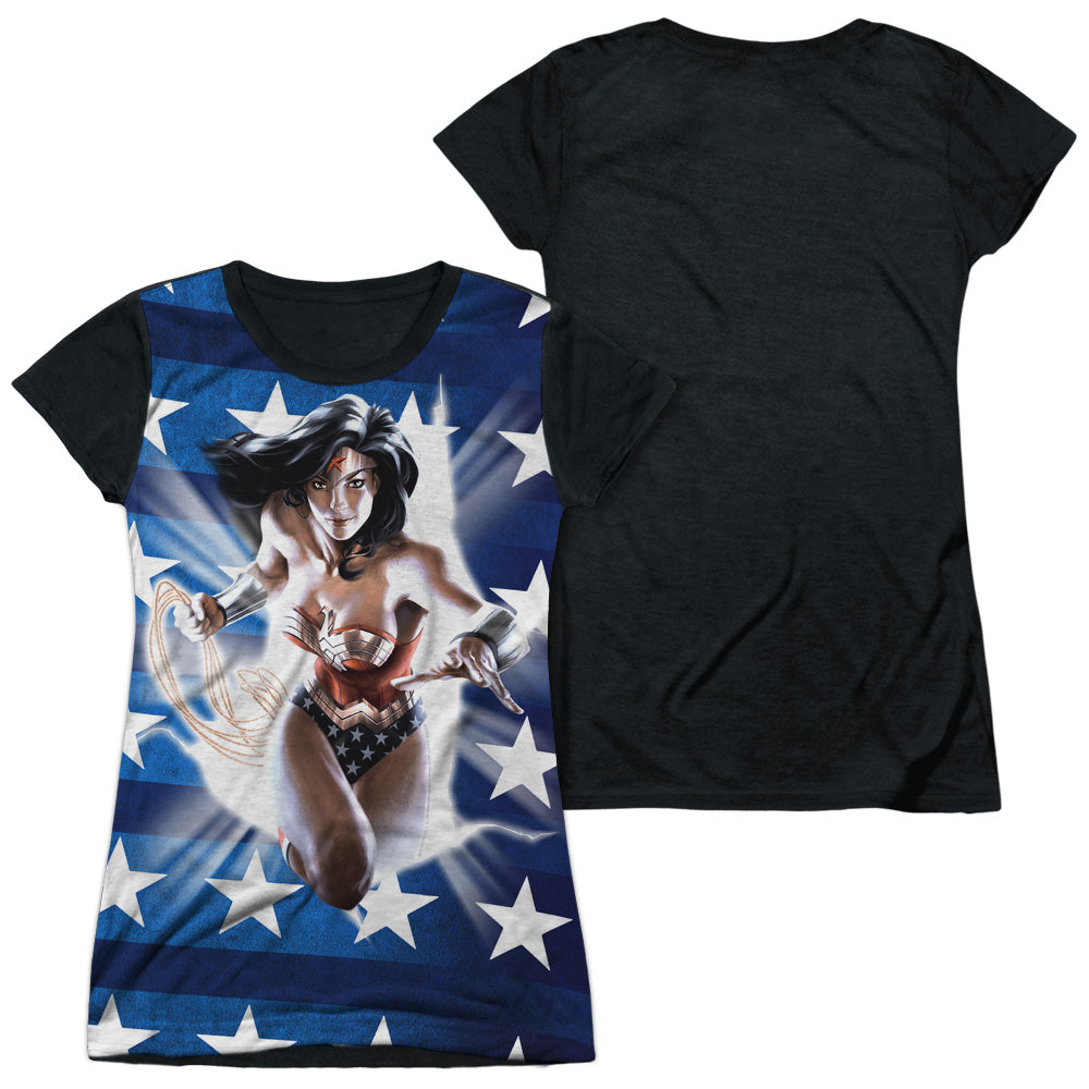 Jla - Ripped Flag - Short Sleeve Junior Poly Black Back - White T-shirt