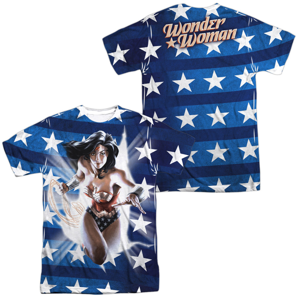 Jla - Ripped Flag (Front/back Print) - Short Sleeve Adult Poly Crew - White T-shirt