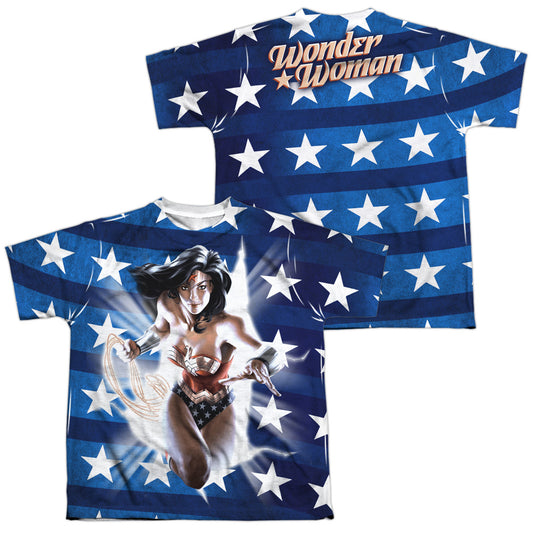 Jla - Ripped Flag (Front/back Print) - Short Sleeve Youth Poly Crew - White T-shirt