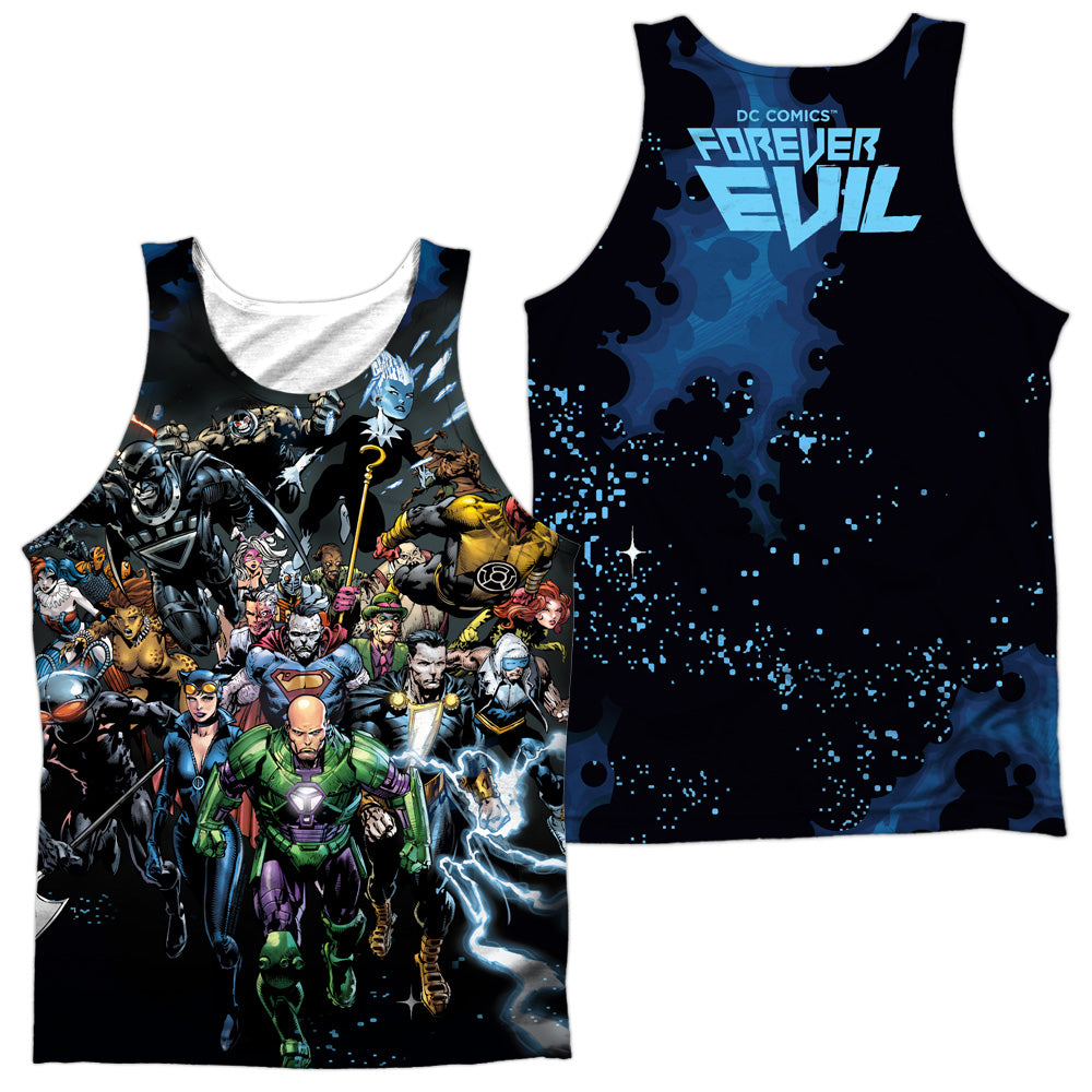Jla - Forever Evil (Front/back Print) - Adult 100% Poly Tank Top - White