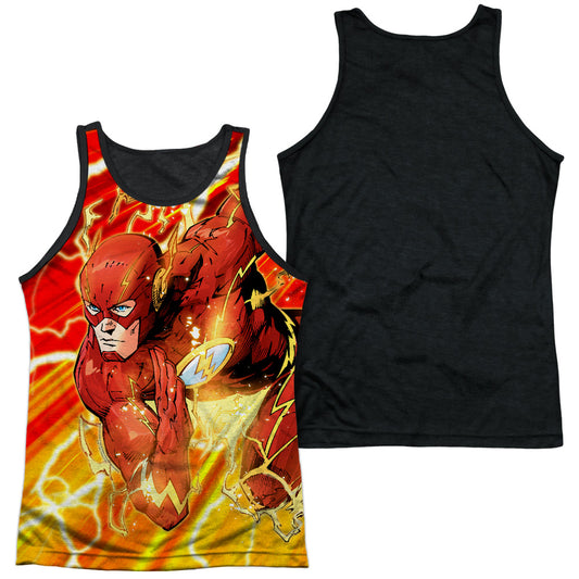 Jla - Lightning Dash - Adult Poly Tank Top Black Back - White