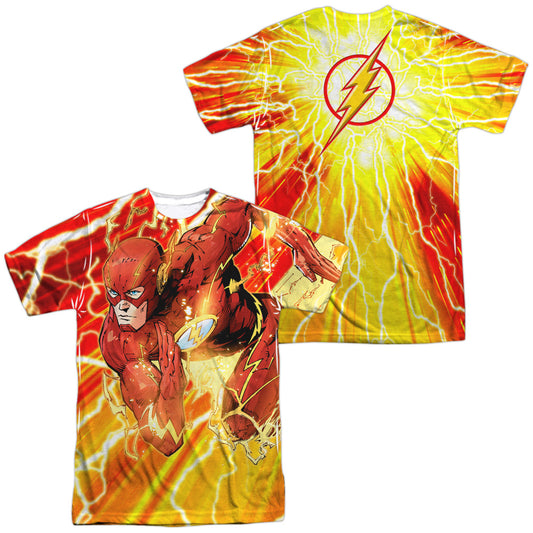 Jla - Lightning Dash (Front/back Print) - Short Sleeve Adult Poly Crew - White T-shirt