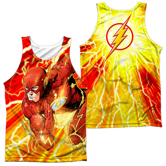 Jla - Lightning Dash (Front/back Print) - Adult 100% Poly Tank Top - White