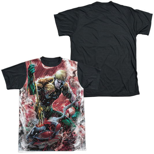 JLA AQUAMAN VS MANTA-S/S ADULT WHITE FRONT BLACK BACK T-Shirt