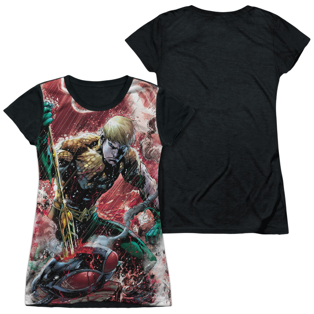 Jla - Aquaman Vs Manta - Short Sleeve Junior Poly Black Back - White T-shirt