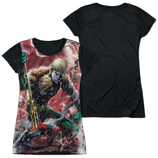 Jla - Aquaman Vs Manta - Short Sleeve Junior Poly Black Back - White T-shirt