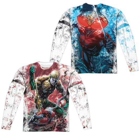 Jla - Aquaman Vs Manta (Front/back Print) - Long Sleeve Adult Poly Crew  - White T-shirt