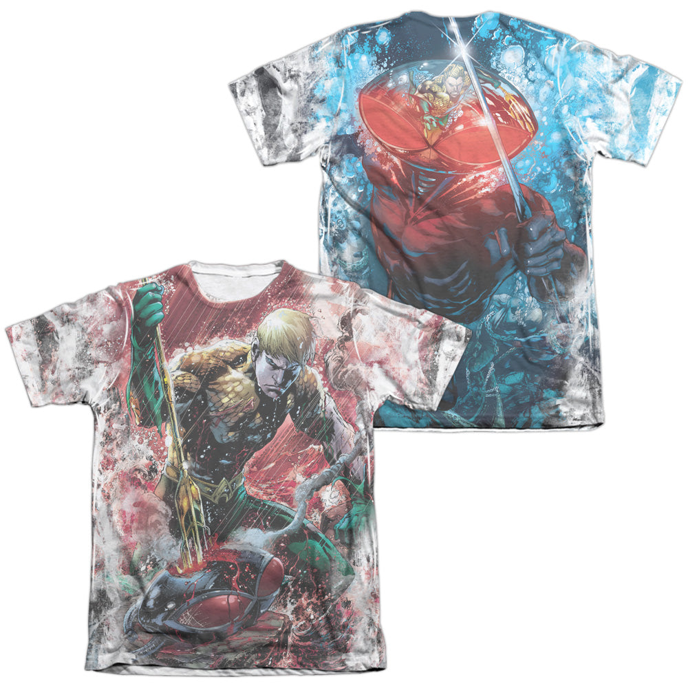 Jla - Aquaman Vs Manta (Front/back Print) - Adult Poly/cotton Short Sleeve Tee - White T-shirt