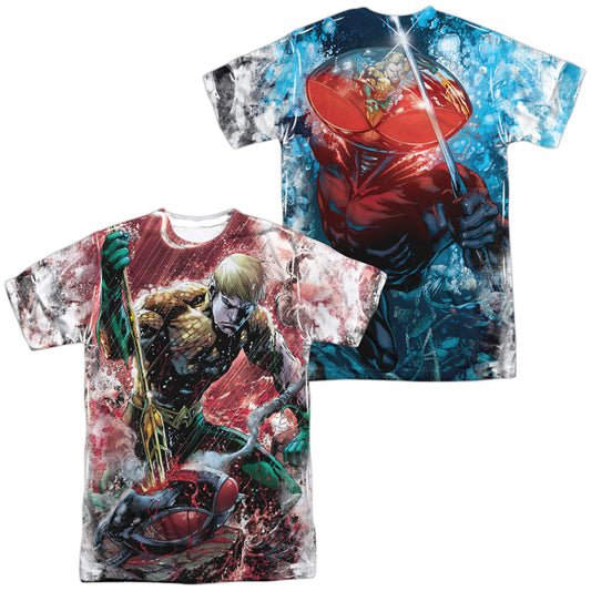 Jla - Aquaman Vs Manta (Front/back Print) - Short Sleeve Adult Poly Crew - White T-shirt
