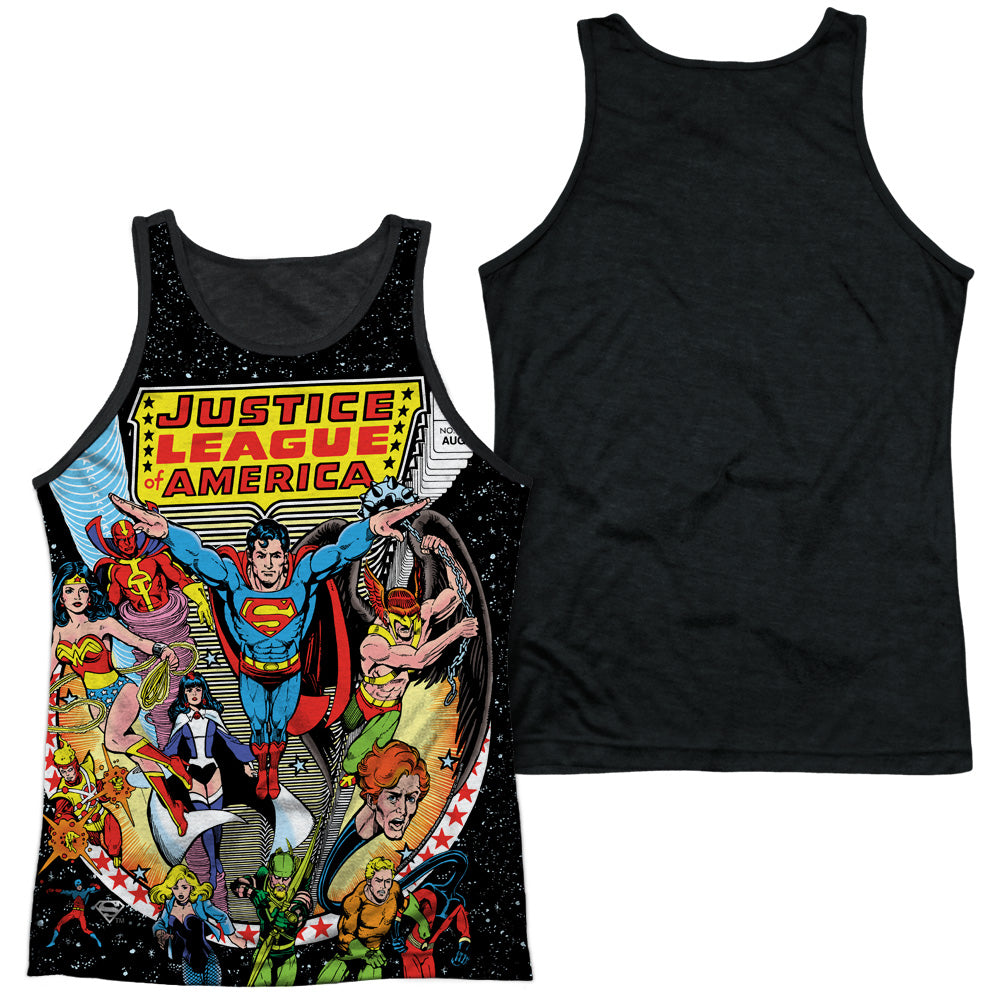 Jla - Stars - Adult Poly Tank Top Black Back - White