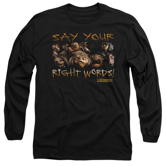 Labyrinth - Say Your Right Words - Long Sleeve Adult 18/1 - Black T-shirt