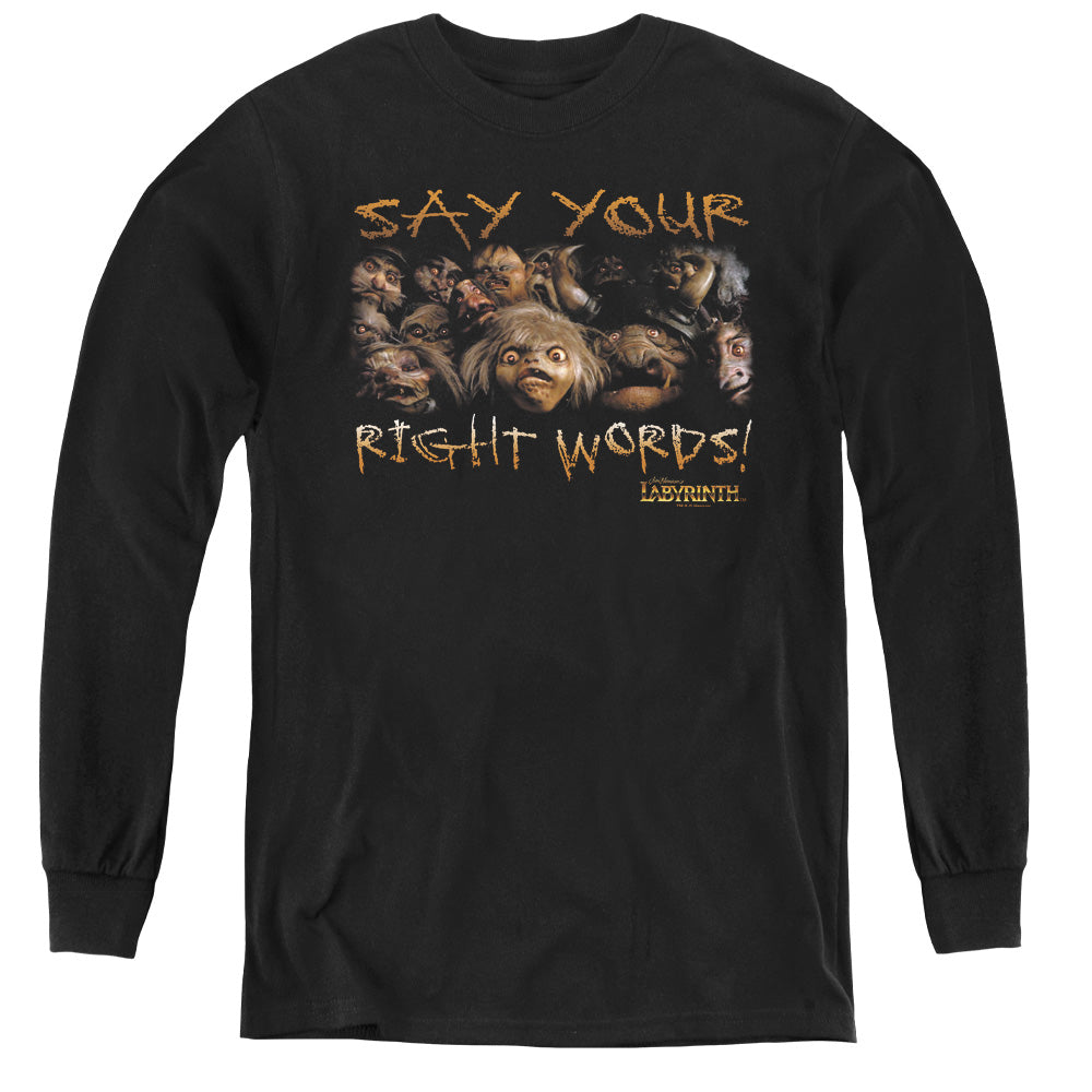 Labyrinth Say Your Right Words - Youth Long Sleeve Tee - Black