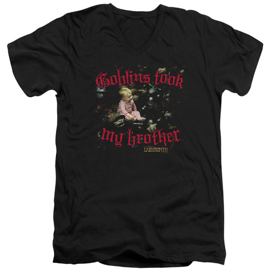 Labyrinth - Goblins Took My Brother - Short Sleeve Adult V-neck - Black T-shirt