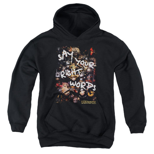 Labyrinth Right Words-youth Pull-over Hoodie - Black