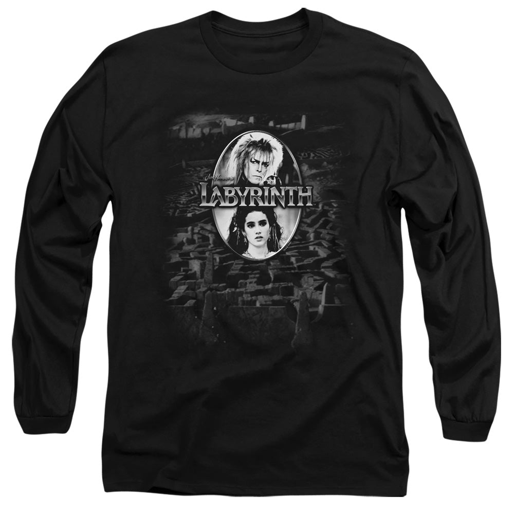 Labyrinth - Maze - Long Sleeve Adult 18/1 - Black T-shirt