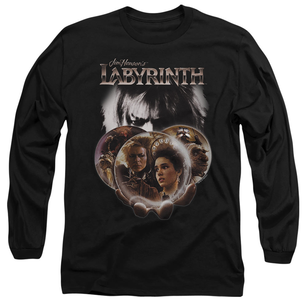 Labyrinth - Globes - Long Sleeve Adult 18/1 - Black T-shirt