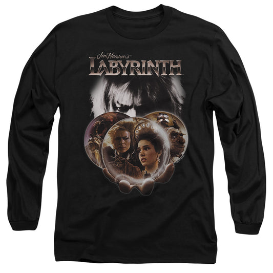 Labyrinth - Globes - Long Sleeve Adult 18/1 - Black T-shirt