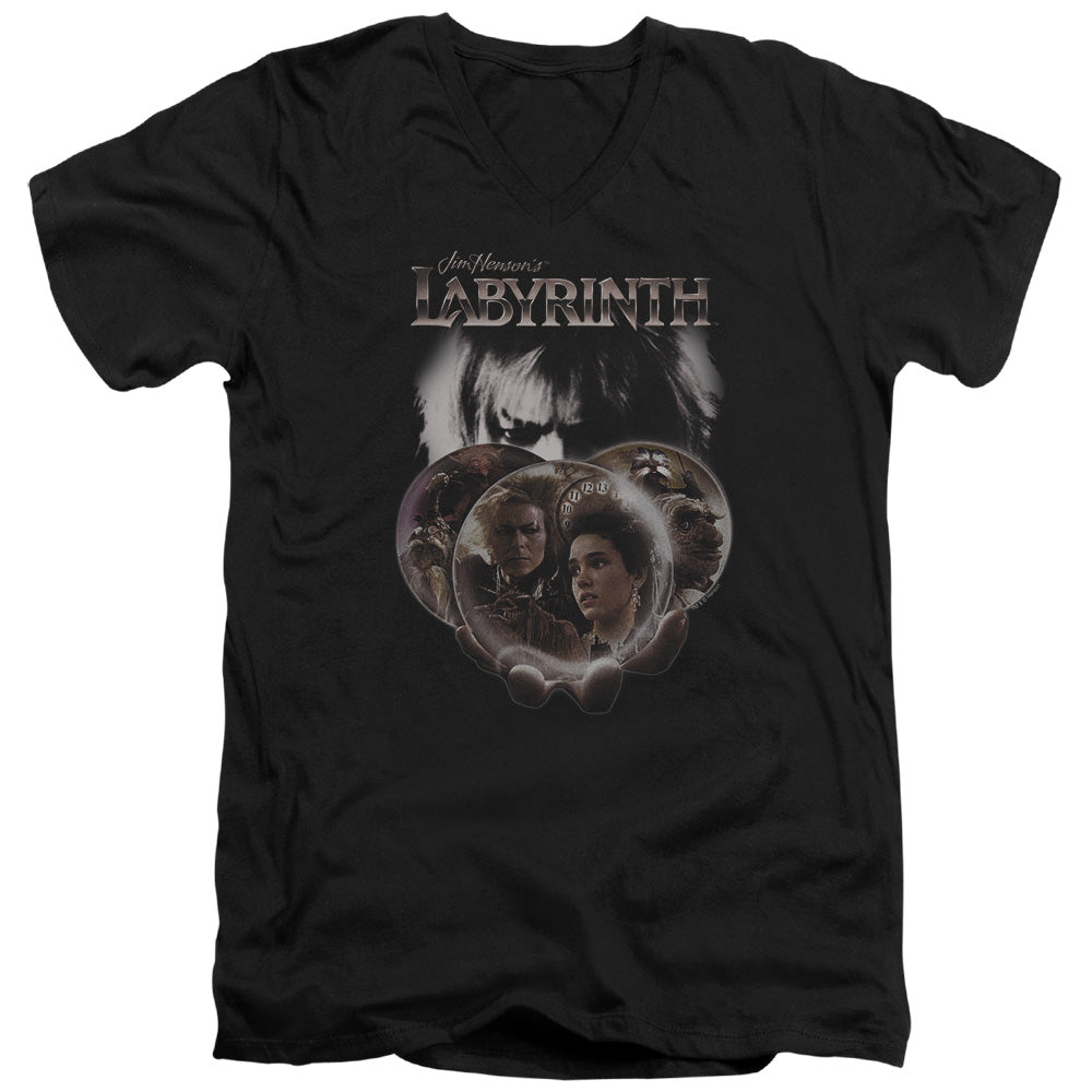 Labyrinth - Globes - Short Sleeve Adult V-neck - Black T-shirt