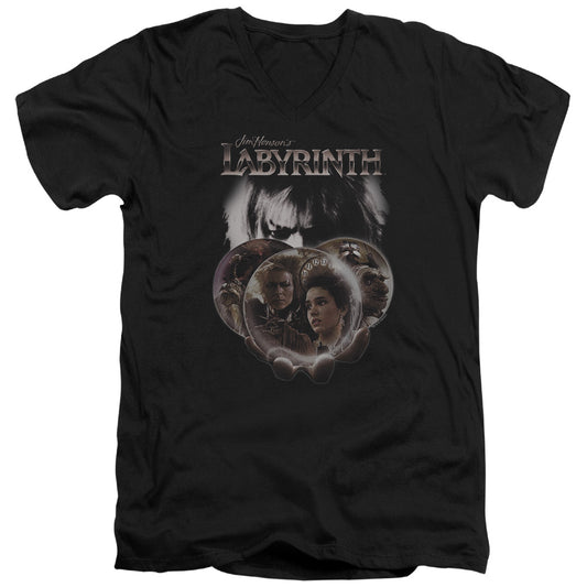 Labyrinth - Globes - Short Sleeve Adult V-neck - Black T-shirt
