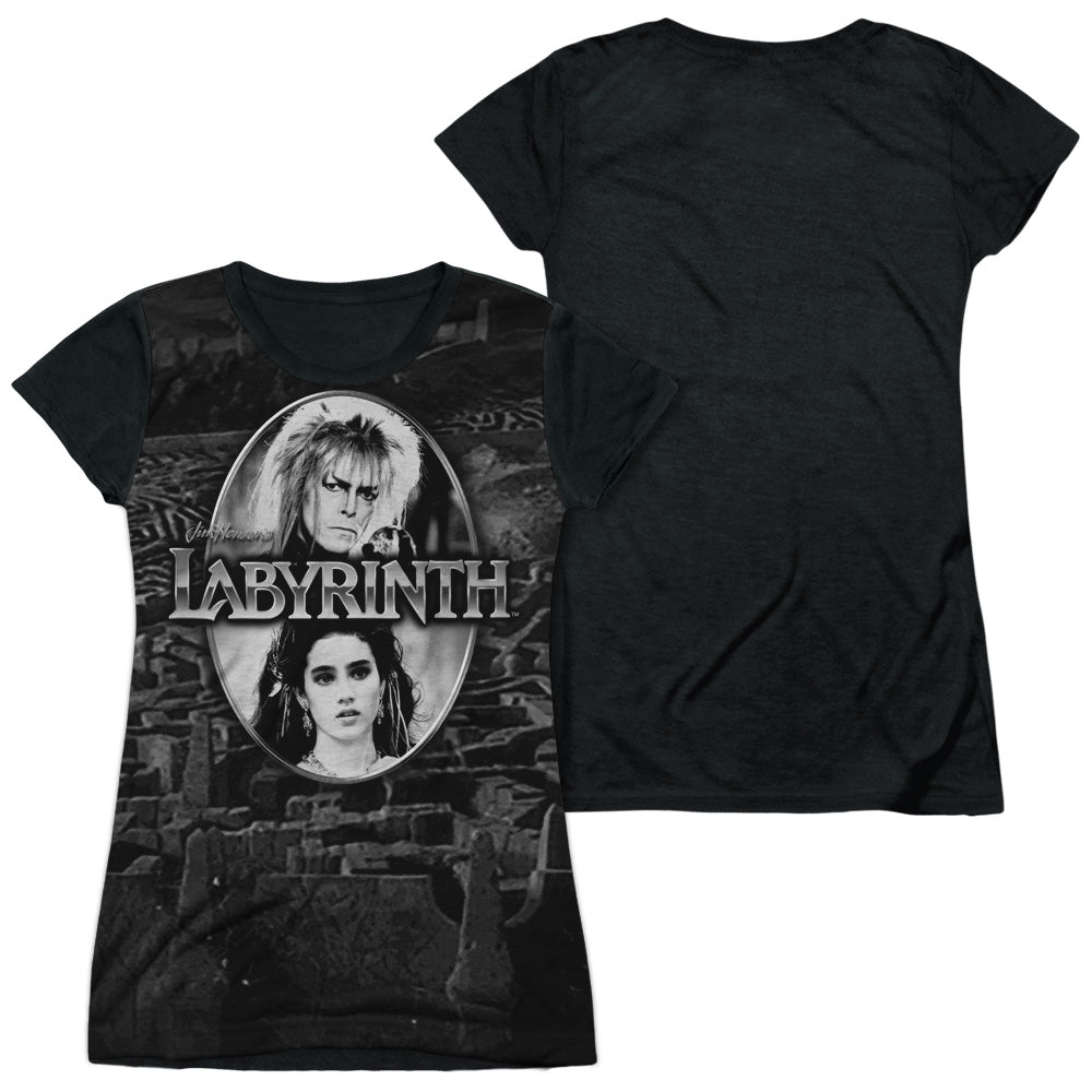 Labyrinth - Maze - Short Sleeve Junior Poly Black Back - White T-shirt