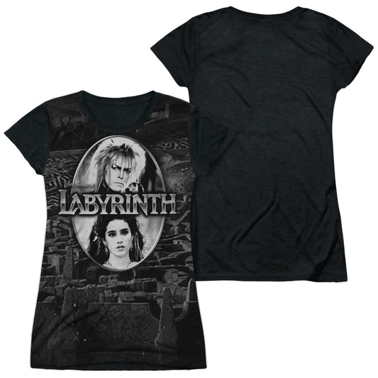 Labyrinth - Maze - Short Sleeve Junior Poly Black Back - White T-shirt