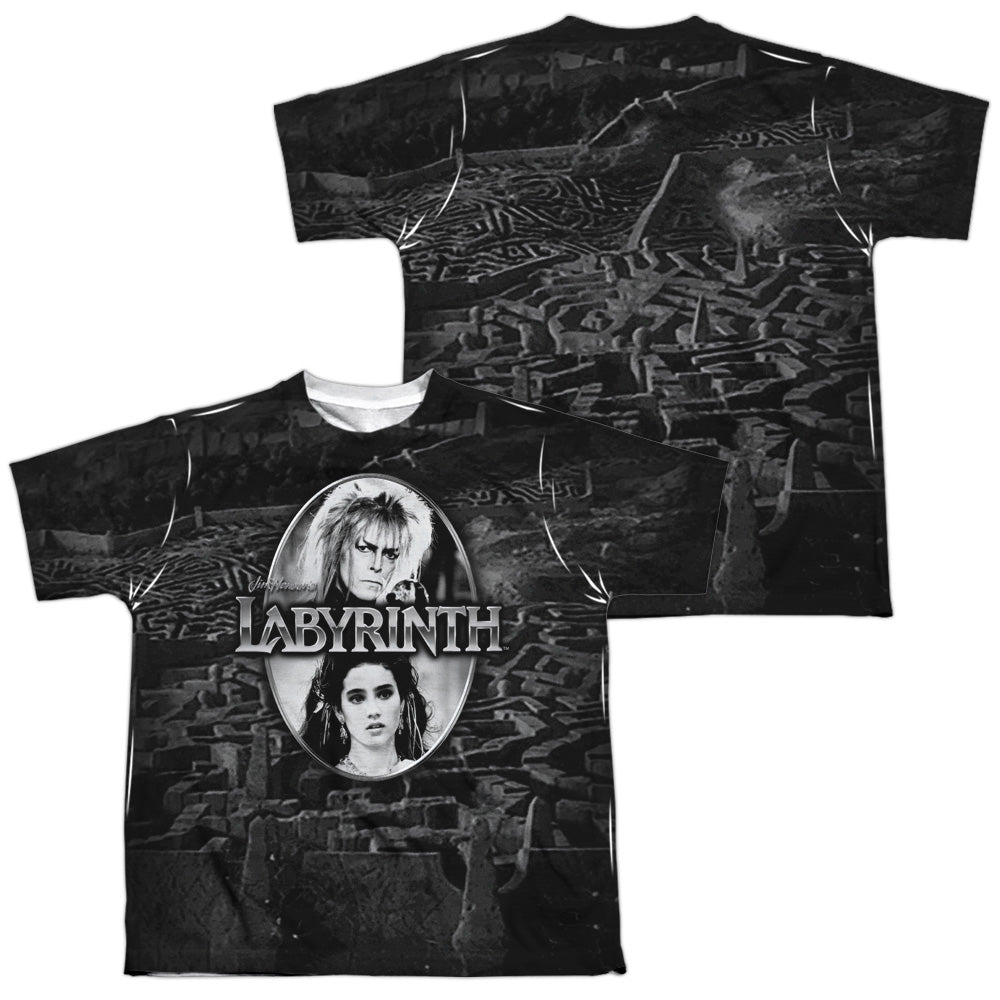 Labyrinth - Maze (Front/back Print) - Short Sleeve Youth Poly Crew - White T-shirt