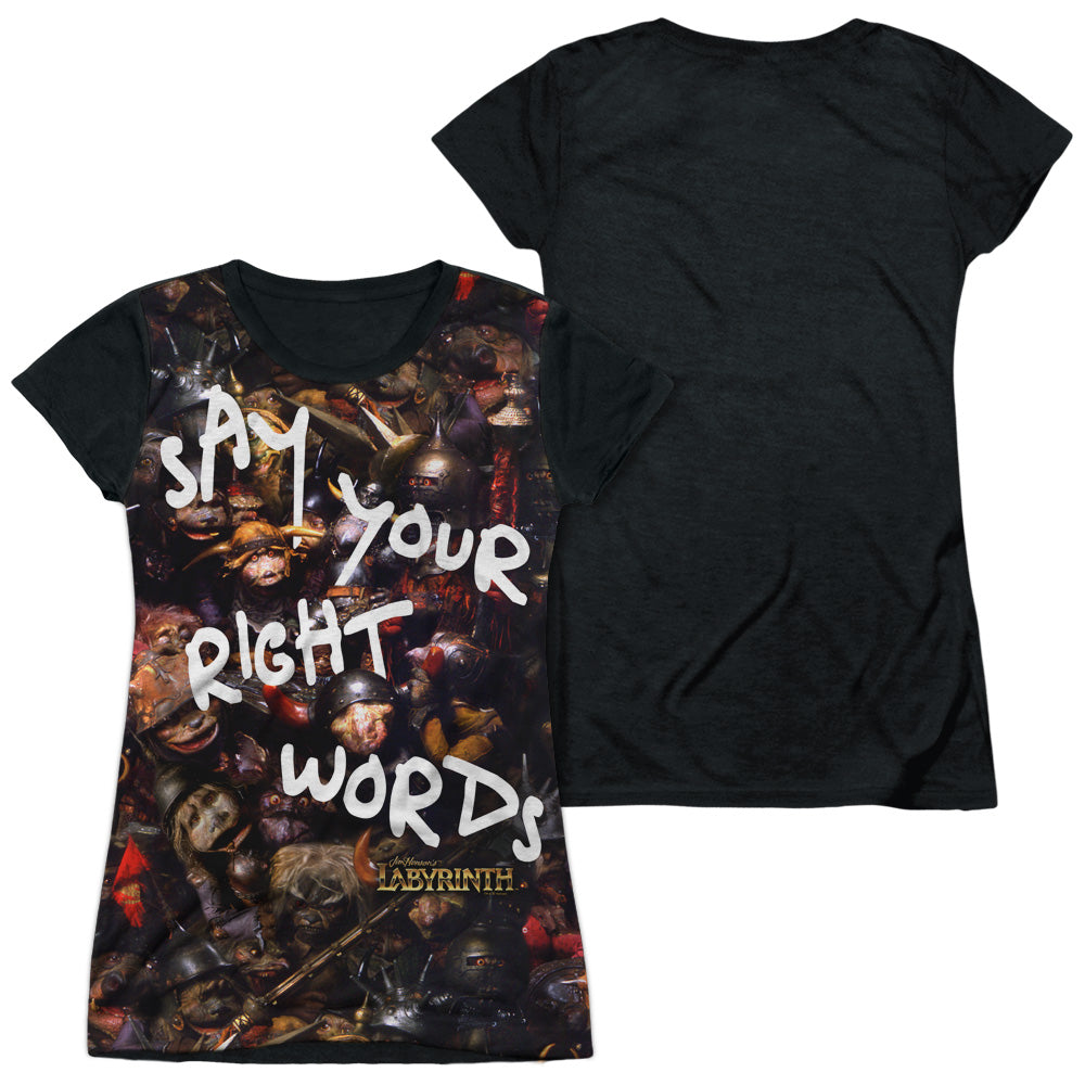 Labyrinth - Right Words - Short Sleeve Junior Poly Black Back - White T-shirt