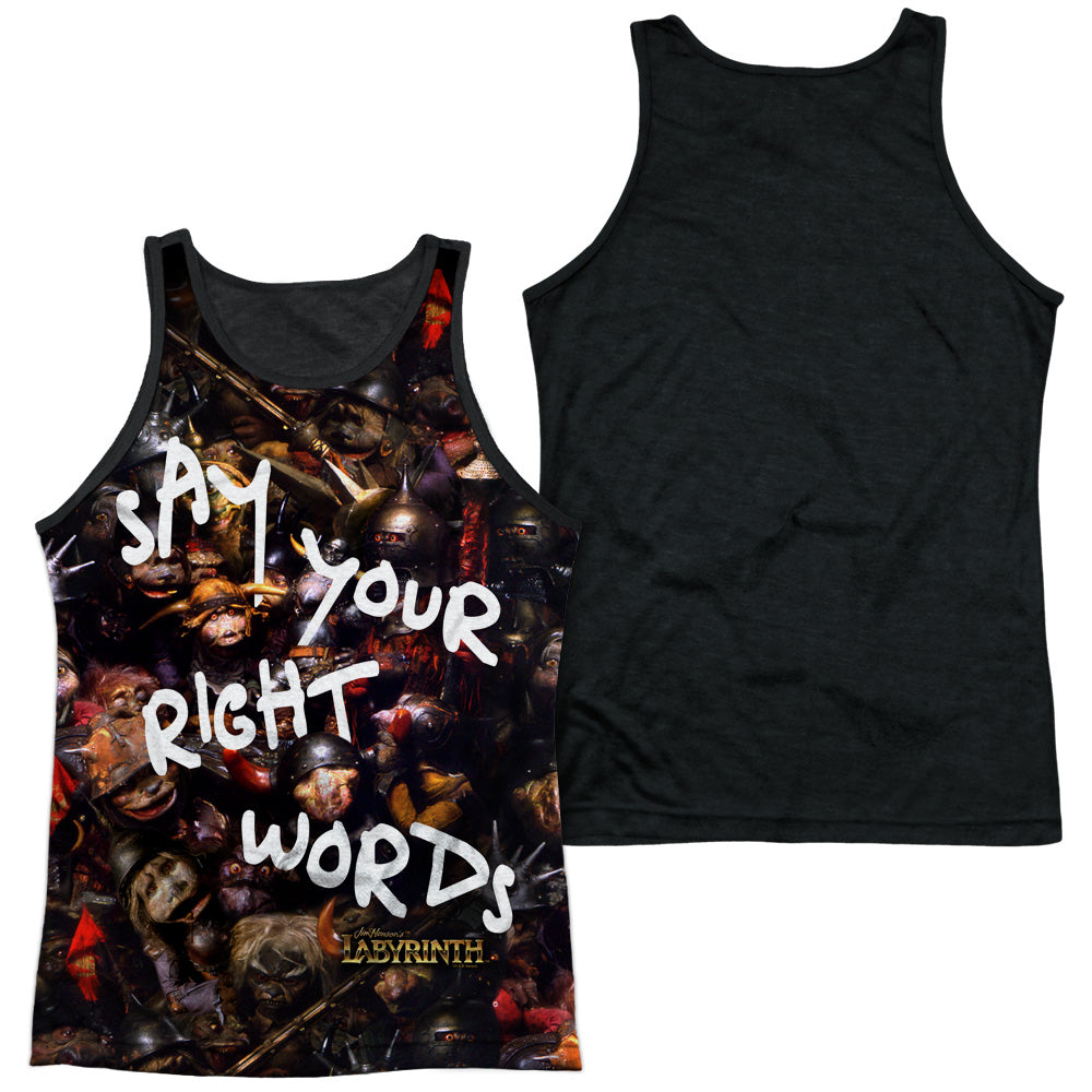 Labyrinth - Right Words - Adult Poly Tank Top Black Back - White
