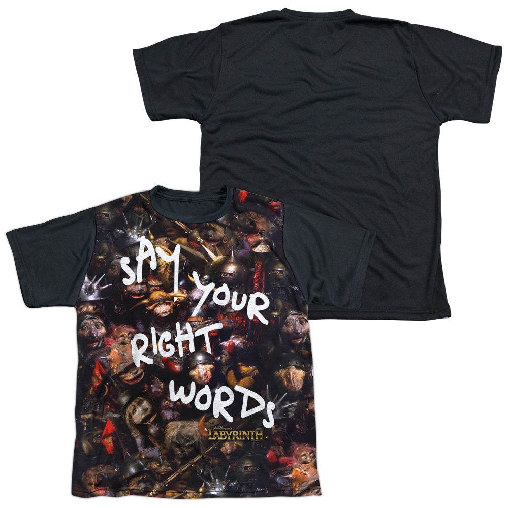 Labyrinth - Right Words - Short Sleeve Youth White Front Black Back   - White T-shirt