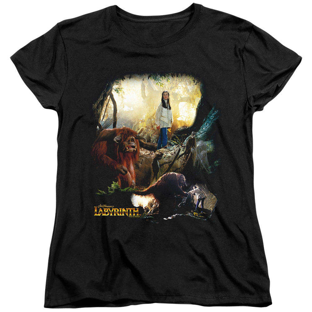 Labyrinth - Sarah & Ludo - Short Sleeve Womens Tee - Black T-shirt