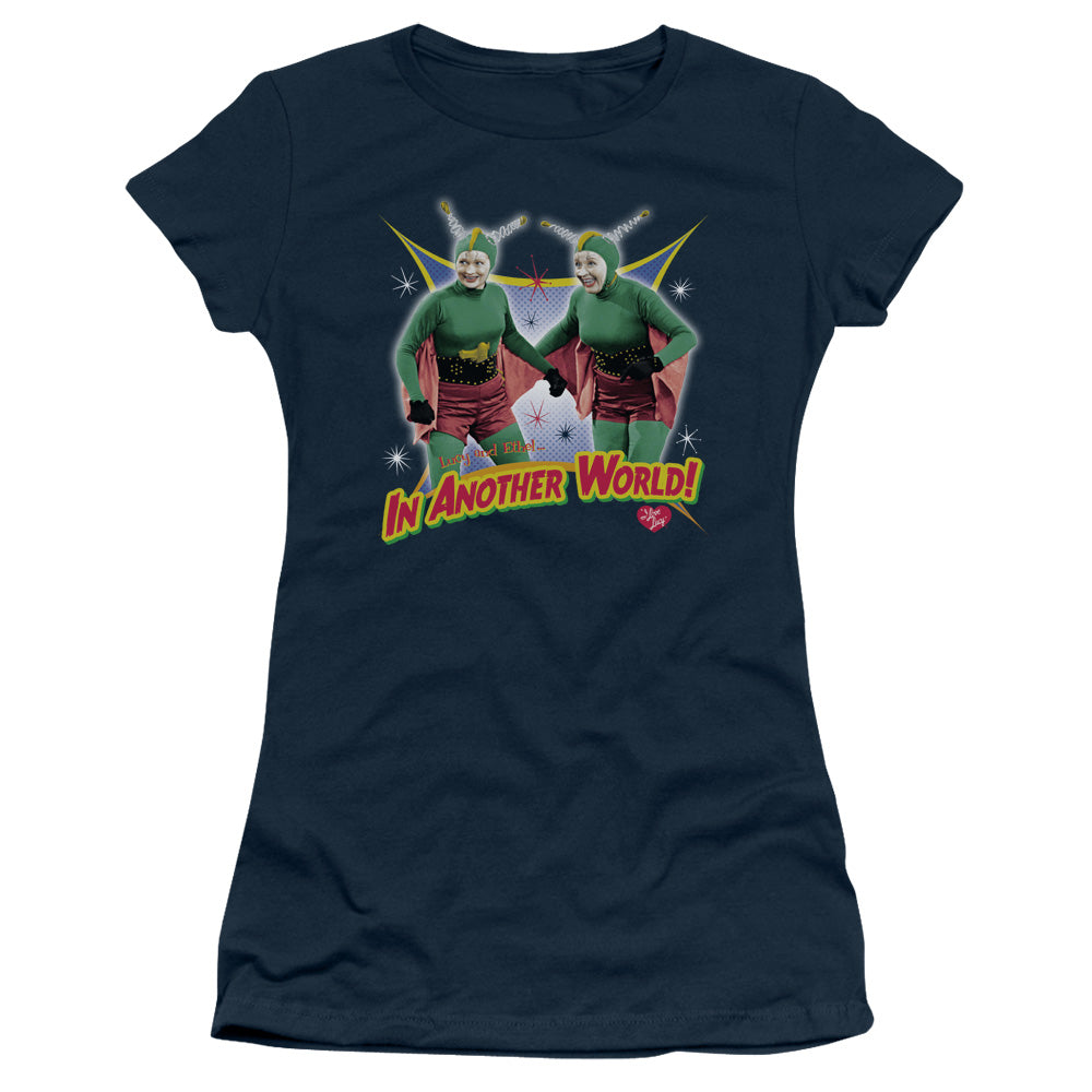 I Love Lucy - In Another World - Short Sleeve Junior Sheer - Navy T-shirt