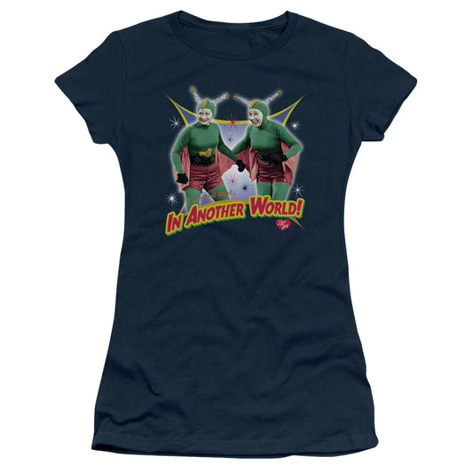 I Love Lucy - In Another World - Short Sleeve Junior Sheer - Navy T-shirt