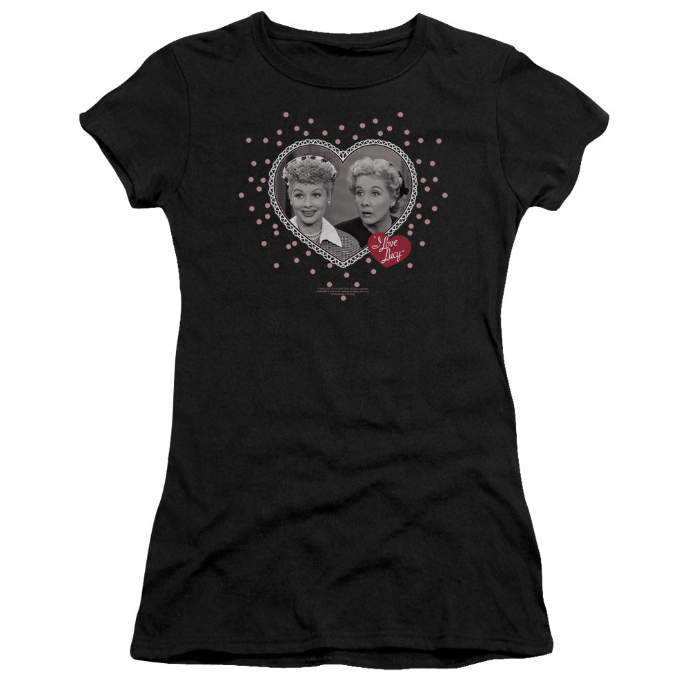 I Love Lucy - Hearts And Dots - Short Sleeve Junior Sheer - Black T-shirt