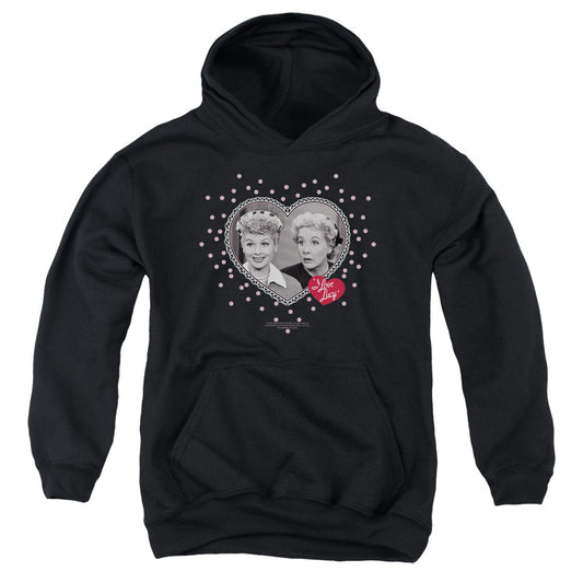 I Love Lucy - Hearts And Dots - Youth Pull-over Hoodie - Black