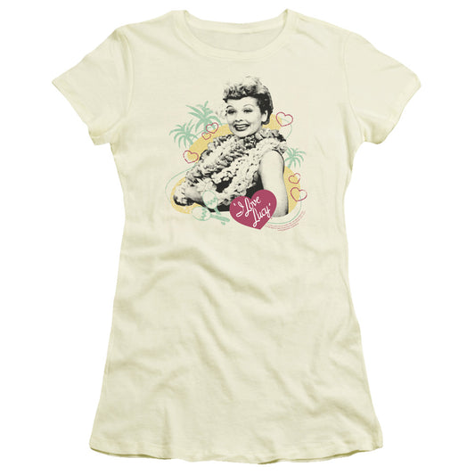 I Love Lucy - Luau Graphic - Short Sleeve Junior Sheer - Cream T-shirt