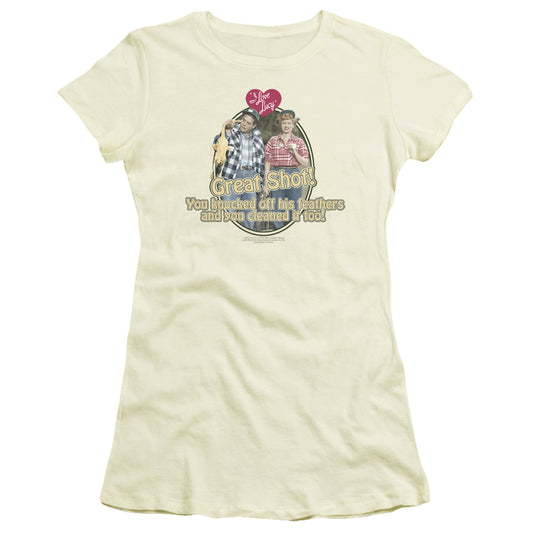 I Love Lucy - Great Shot - Short Sleeve Junior Sheer - Cream T-shirt