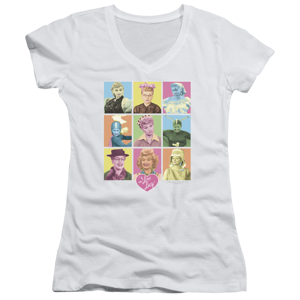 I Love Lucy - So Many Faces - Junior V-neck - White
