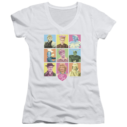 I Love Lucy - So Many Faces - Junior V-neck - White