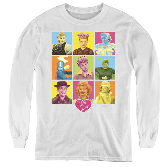 I Love Lucy - So Many Faces - Youth Long Sleeve Tee - White