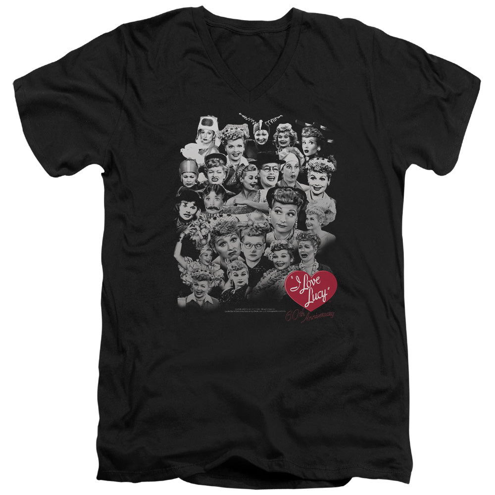I Love Lucy - 60 Years Of Fun - Short Sleeve Adult V-neck - Black T-shirt