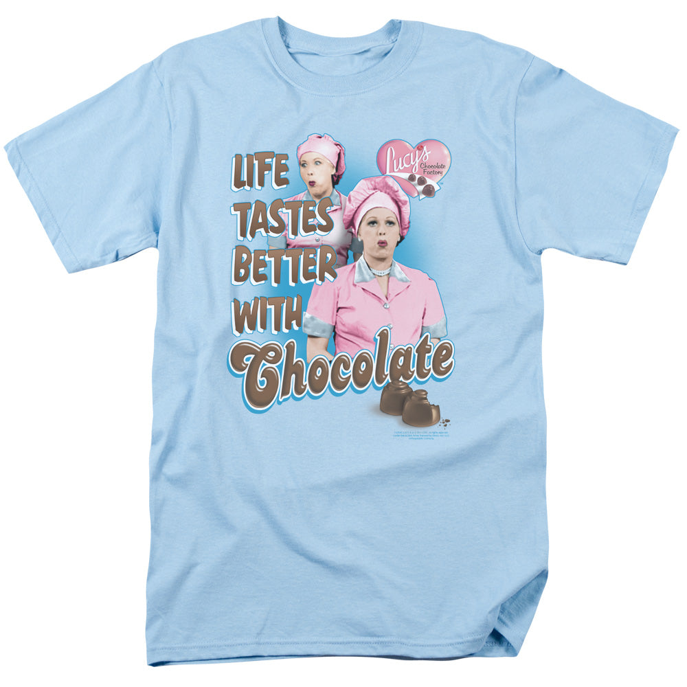 I Love Lucy - Better With Chocolate - Short Sleeve Adult 18/1 - Light Blue T-shirt