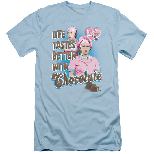 I Love Lucy - Better With Chocolate - Short Sleeve Adult 30/1 - Light Blue T-shirt