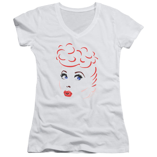 I Love Lucy - Lines Face - Junior V-neck - White