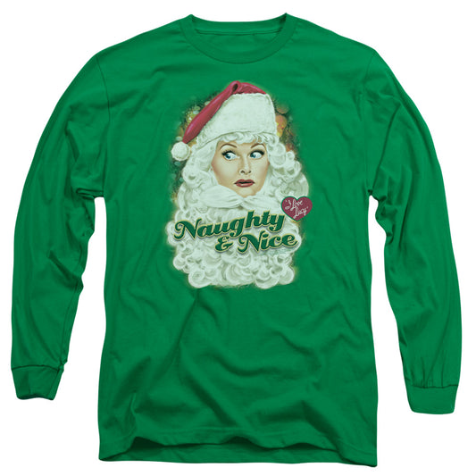 I Love Lucy - Santa - Long Sleeve Adult 18/1 - Kelly Green T-shirt