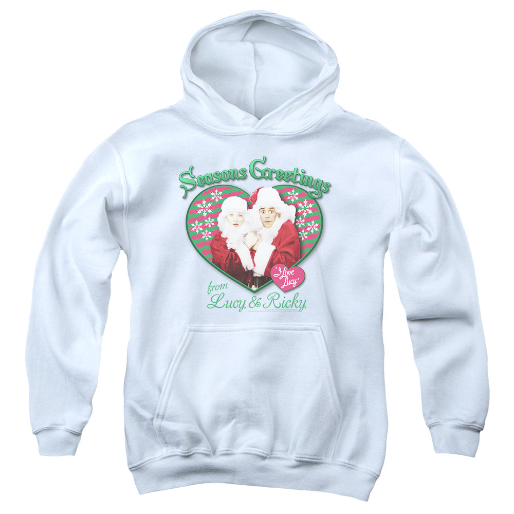 I Love Lucy Seasons Greetings-youth Pull-over Hoodie - White