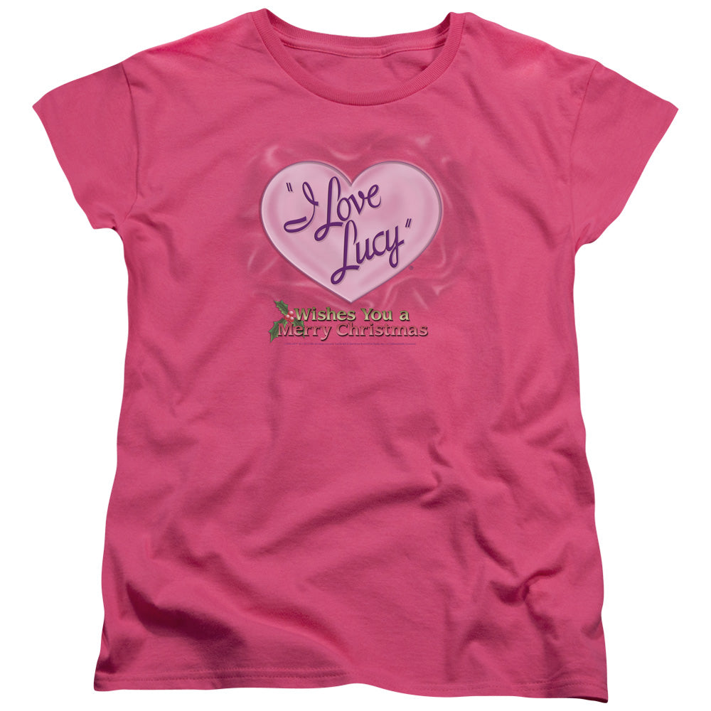 I Love Lucy - Christmas Logo - Short Sleeve Womens Tee - Hot Pink T-shirt