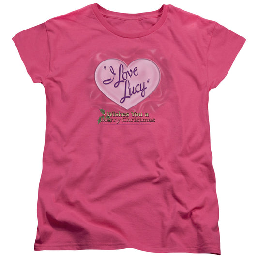 I Love Lucy - Christmas Logo - Short Sleeve Womens Tee - Hot Pink T-shirt