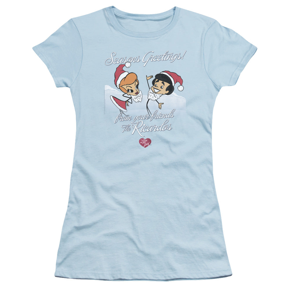 I Love Lucy - Animated Christmas - Short Sleeve Junior Sheer - Light Blue T-shirt